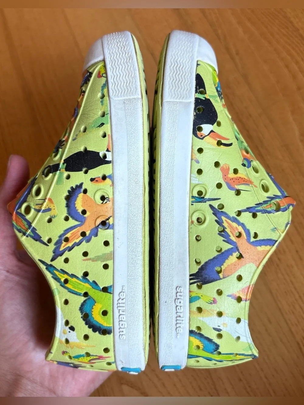 Native Jefferson Sugarlite Shoes Celery Green parrot motif Toddler Boys Girls C9